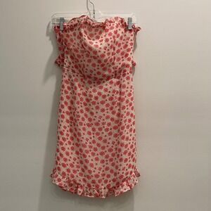 Blush Boutique Red Floral Strapless Mini Dress Ruffle Tie Back Cutout Womens XS